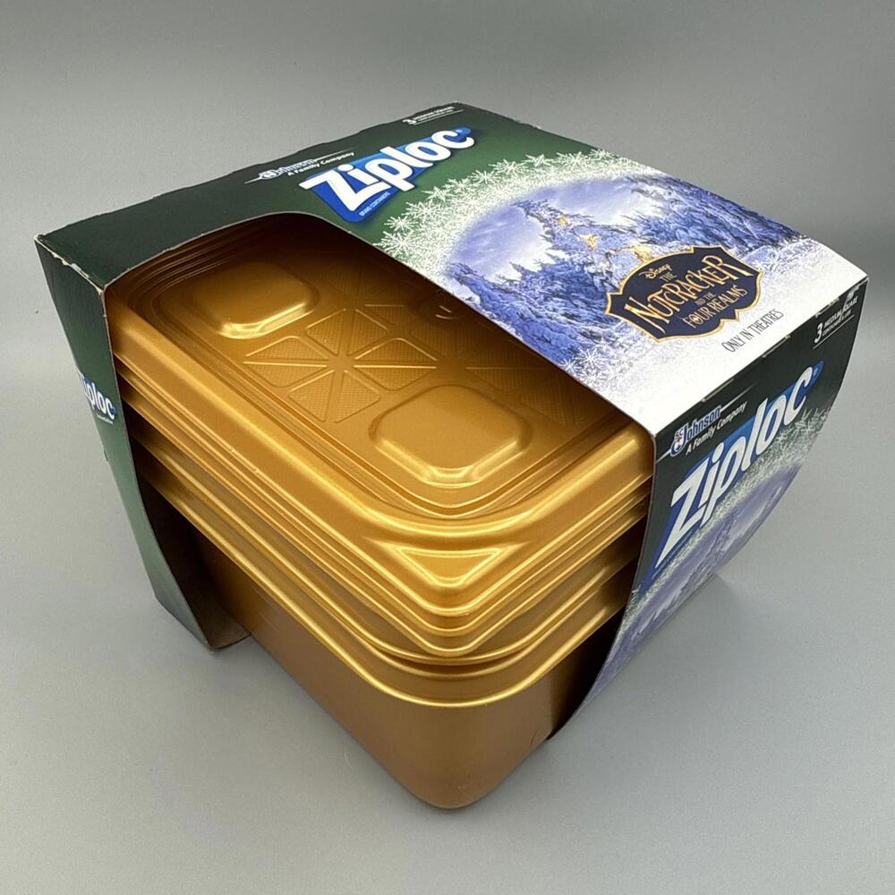 Ziploc Limited Edition Holiday Medium Square Container, Gold, 3 Count Nutcracker